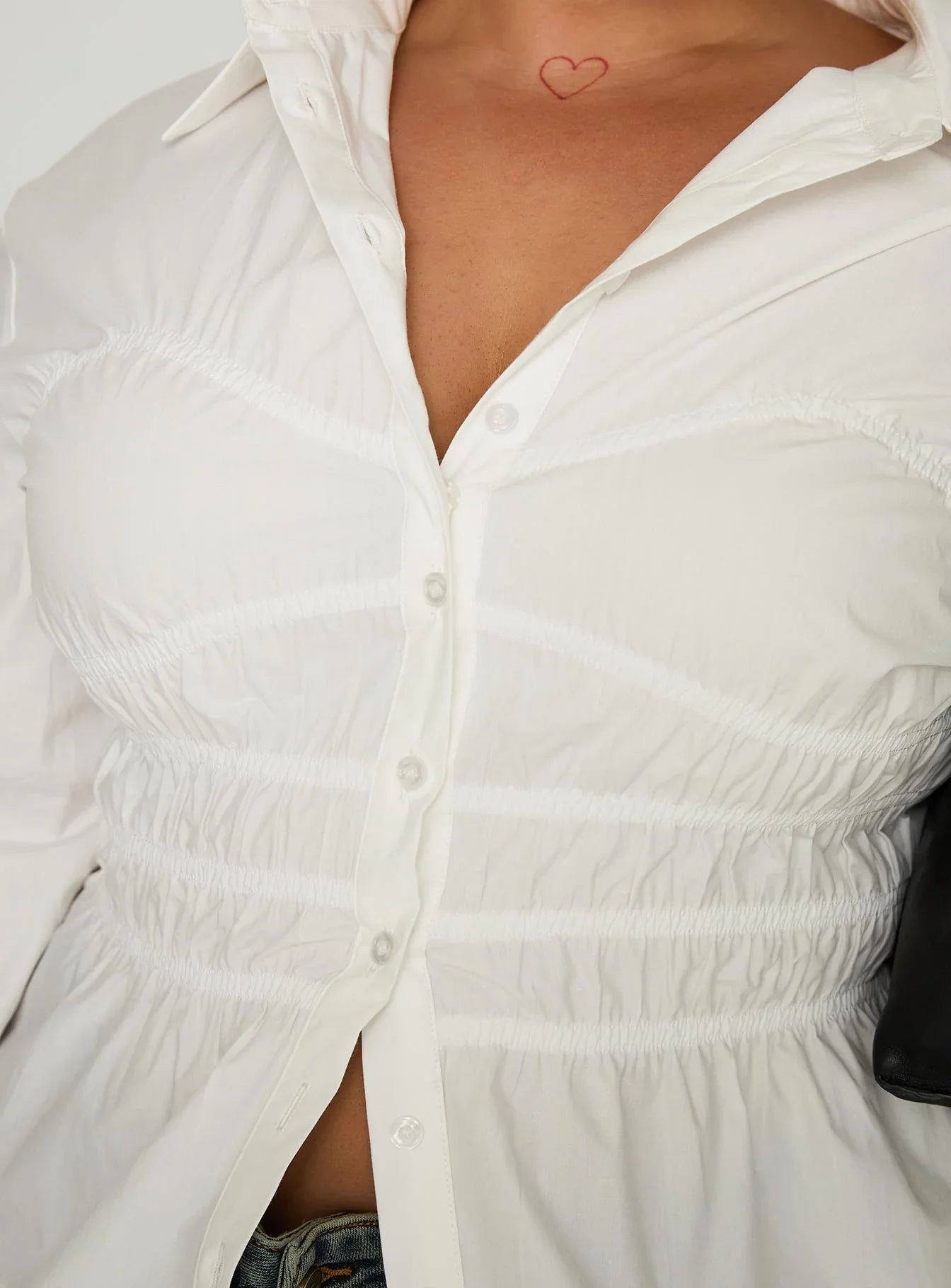 Liesel Shirred Long Sleeve Top White Curve
