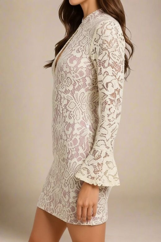 Charlotte Long Sleeve Bodycon Mini Dress Cream