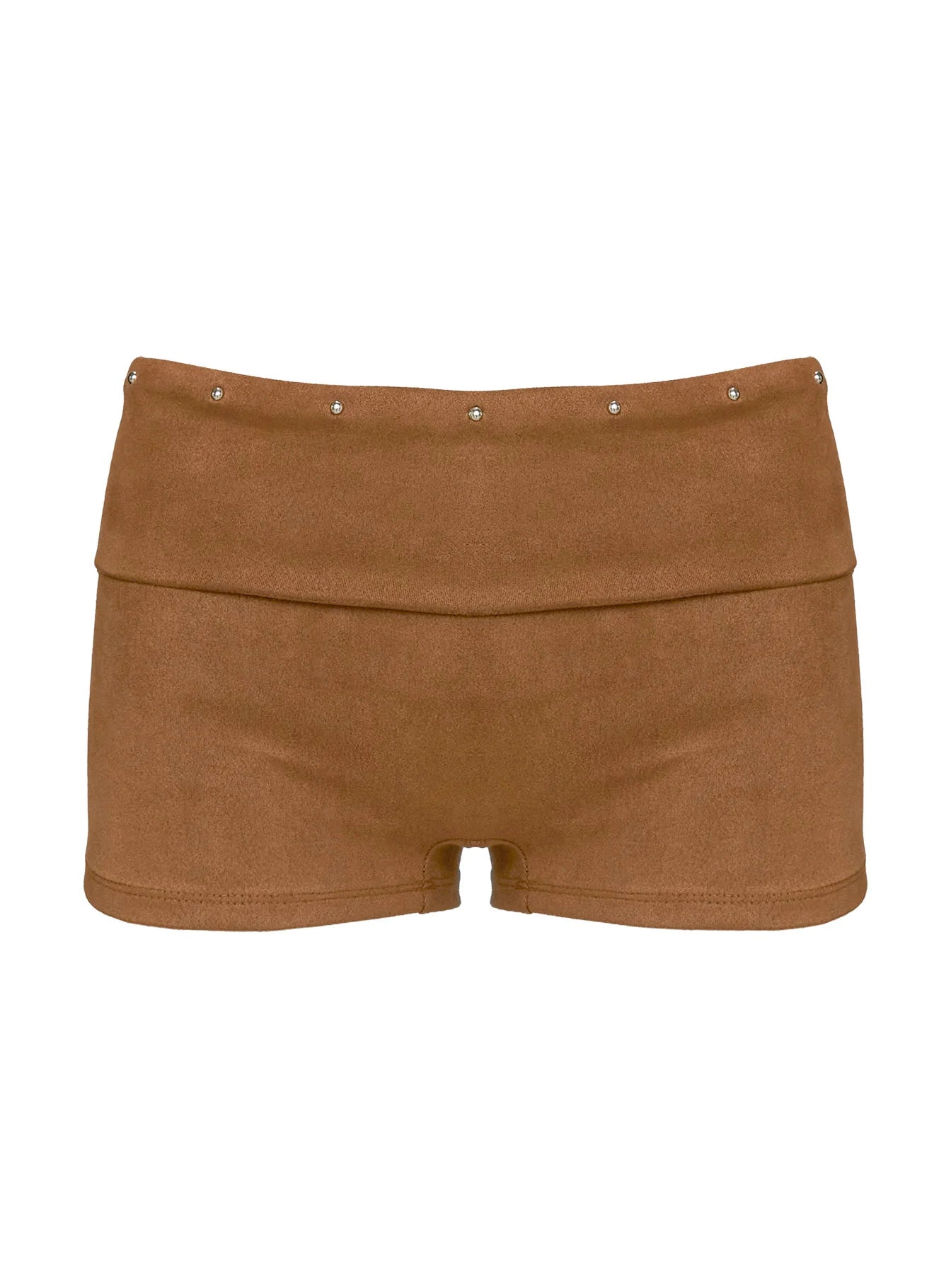 Upgraded Stud Detail Faux Suede Shorts Brown
