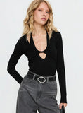 Tulia Long Sleeve Layered Bodysuit Black
