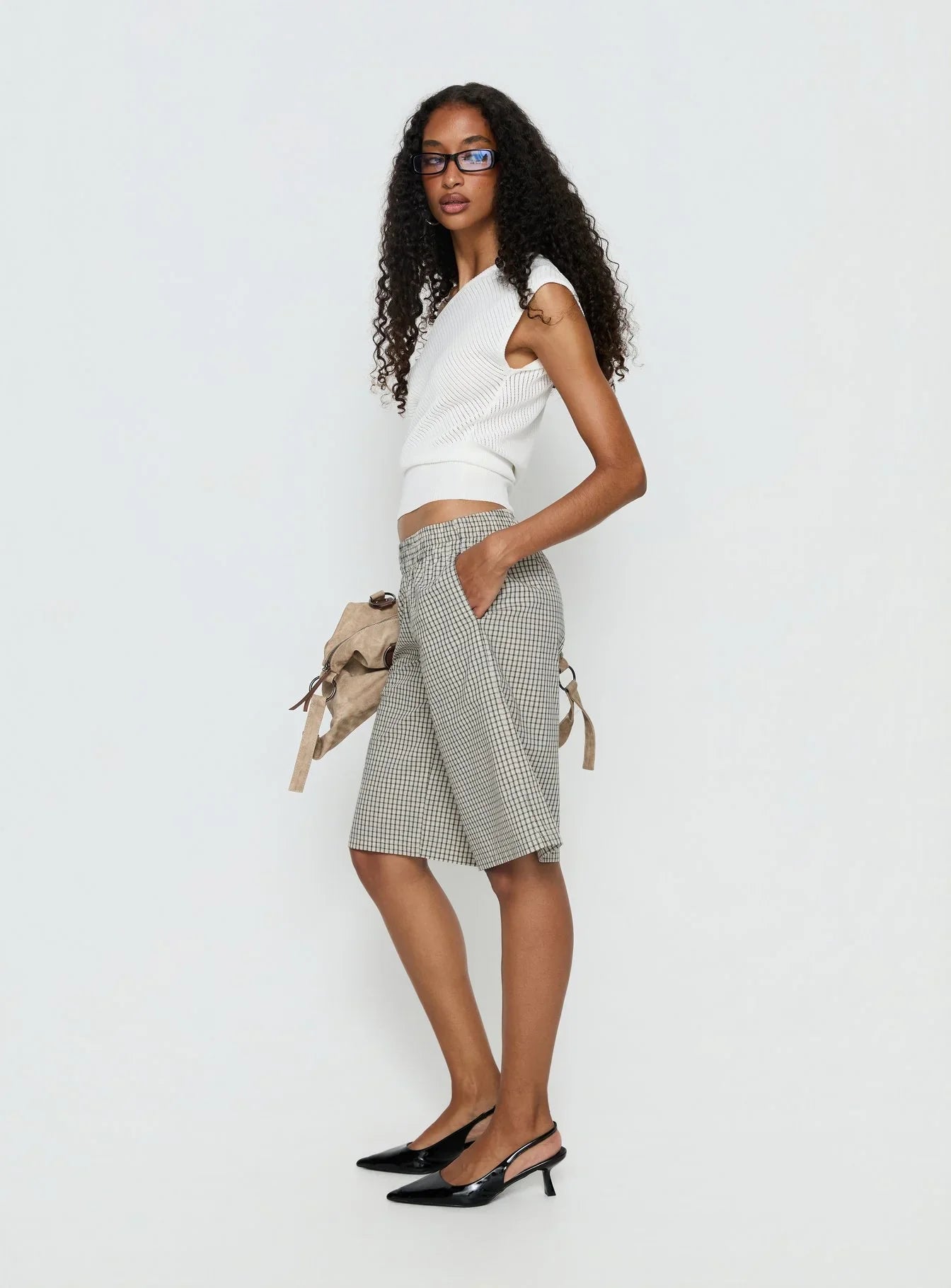 Sevigney Long Elasticated Shorts Cream Check