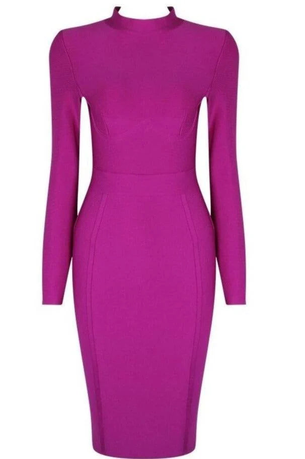 Dee Long Sleeve Bandage Dress Neon Purple