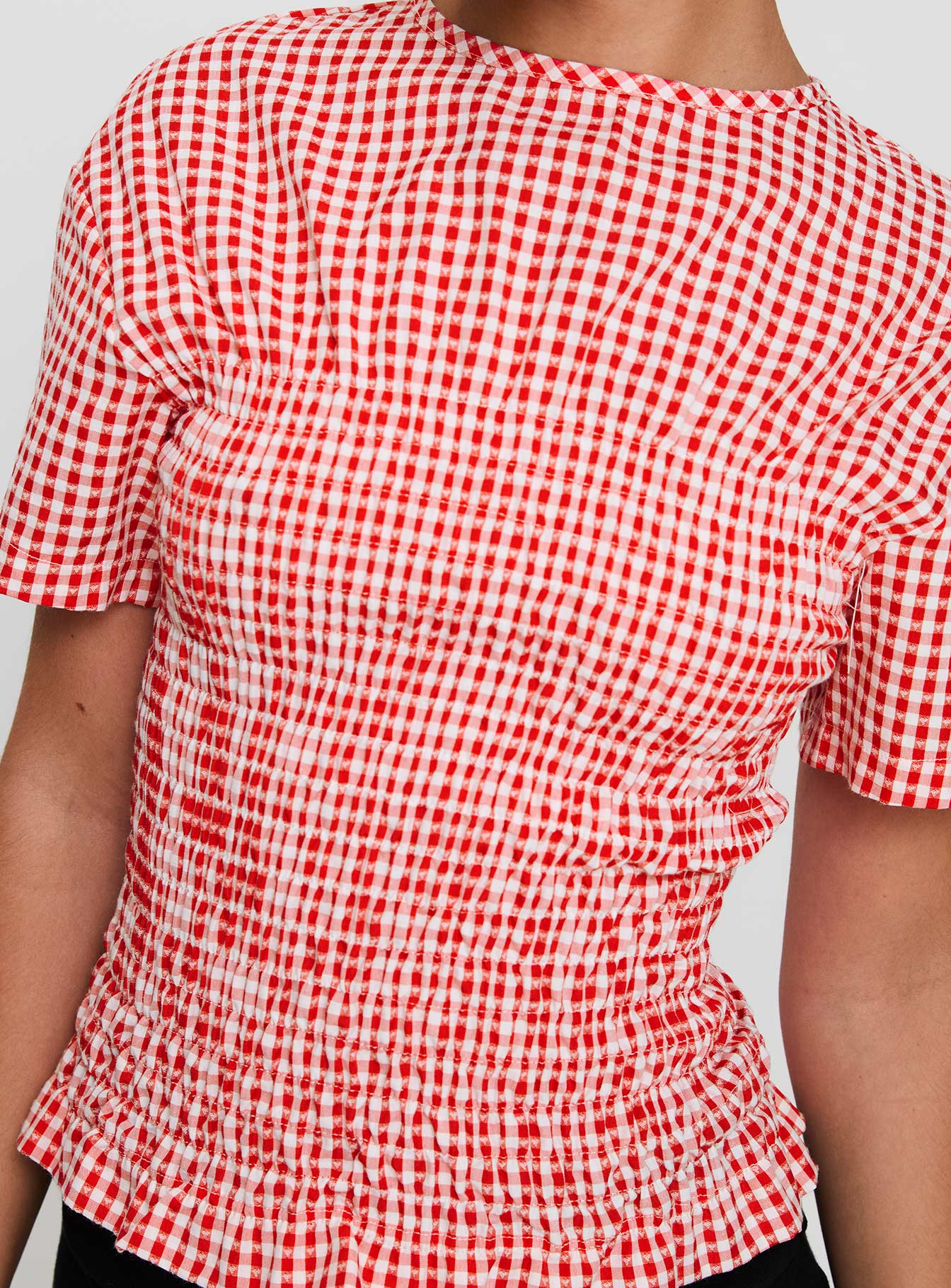 Maybe Tomorrow Ruched Top Red Check