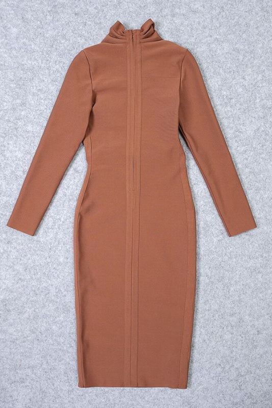 Blaire Long Sleeve Bandage Dress Tan Brown