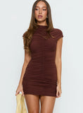 Arika Ruched Mini Dress Dark Brown