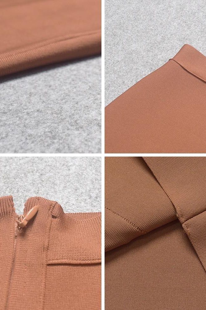 Pencil High Waist Bandage Knee Length Skirt Tan Brown