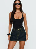 Electric Star Patch Pocket Mini Skirt Dark Blue Wash