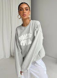 Princess Polly Crew Neck Sweatshirt Bubble Text Grey Cloud White