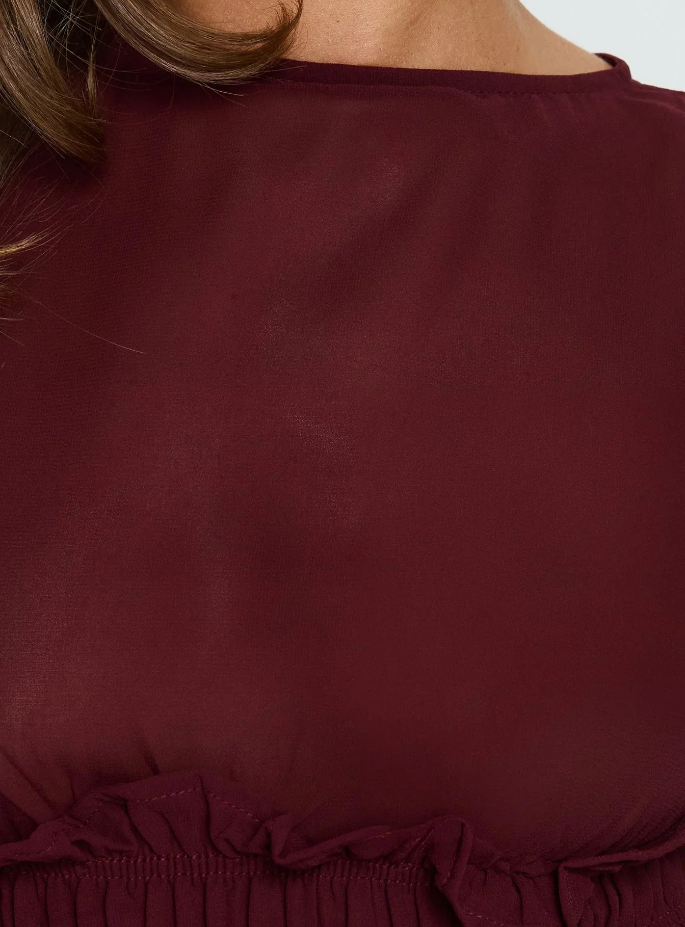 Fever Kiss Chiffon Ruched Top Wine