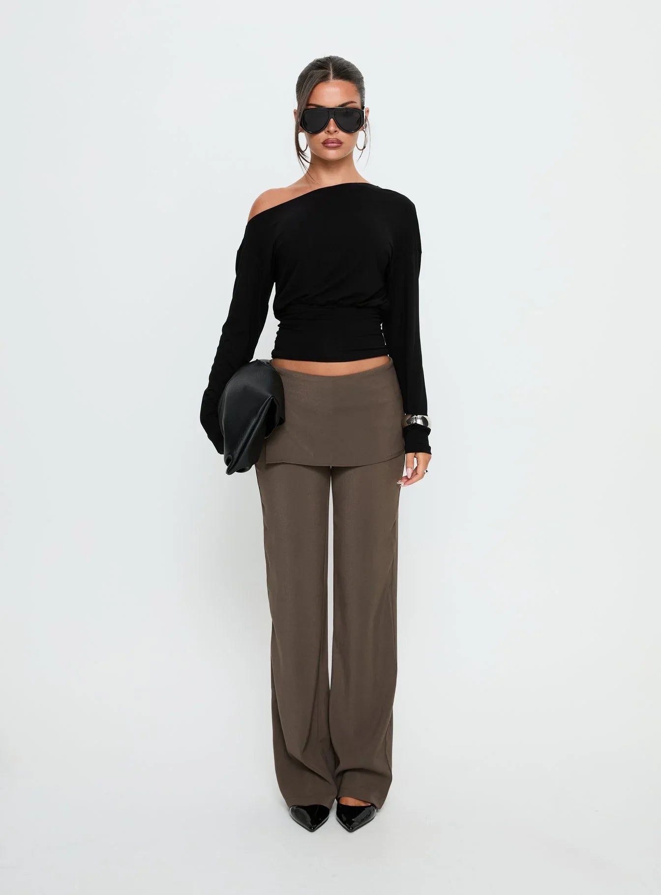 Ashlinn Off Shoulder Long Sleeve Drapey Top Black