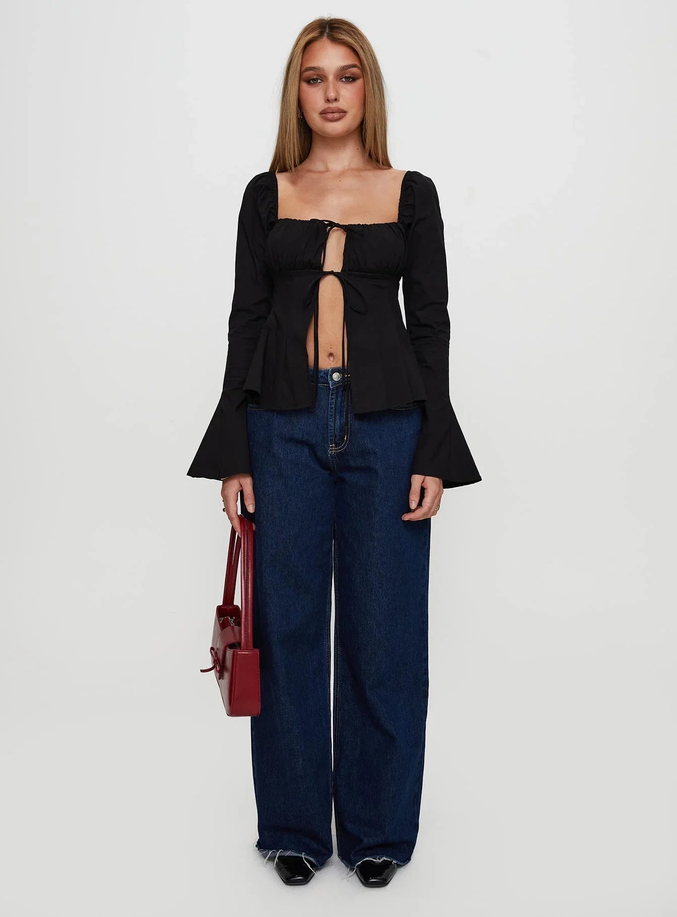 Lilibette Tie Up Long Sleeve Top Black