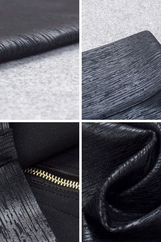 High Waist Leather Pencil Skirt Mini Length Metallic Black