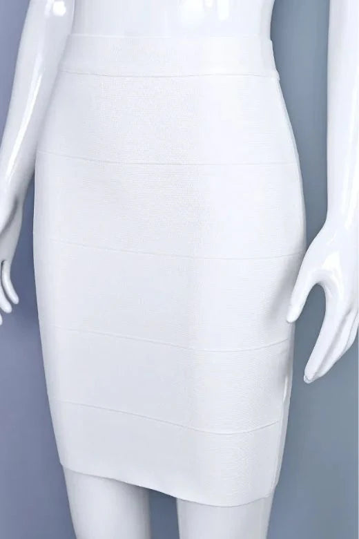 High Waist Bandage Mini Skirt White Pearl