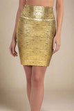 High Waist Leather Pencil Skirt Mini Length Gold Black