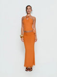 Star Fruit Ruched Waist Maxi Skirt Orange