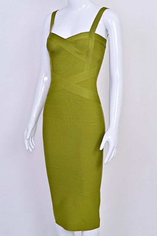 Heidi Bandage Midi Dress Olive Green