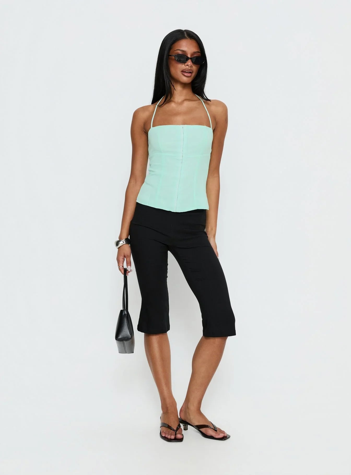 Delamere Tie Neck Top Aqua