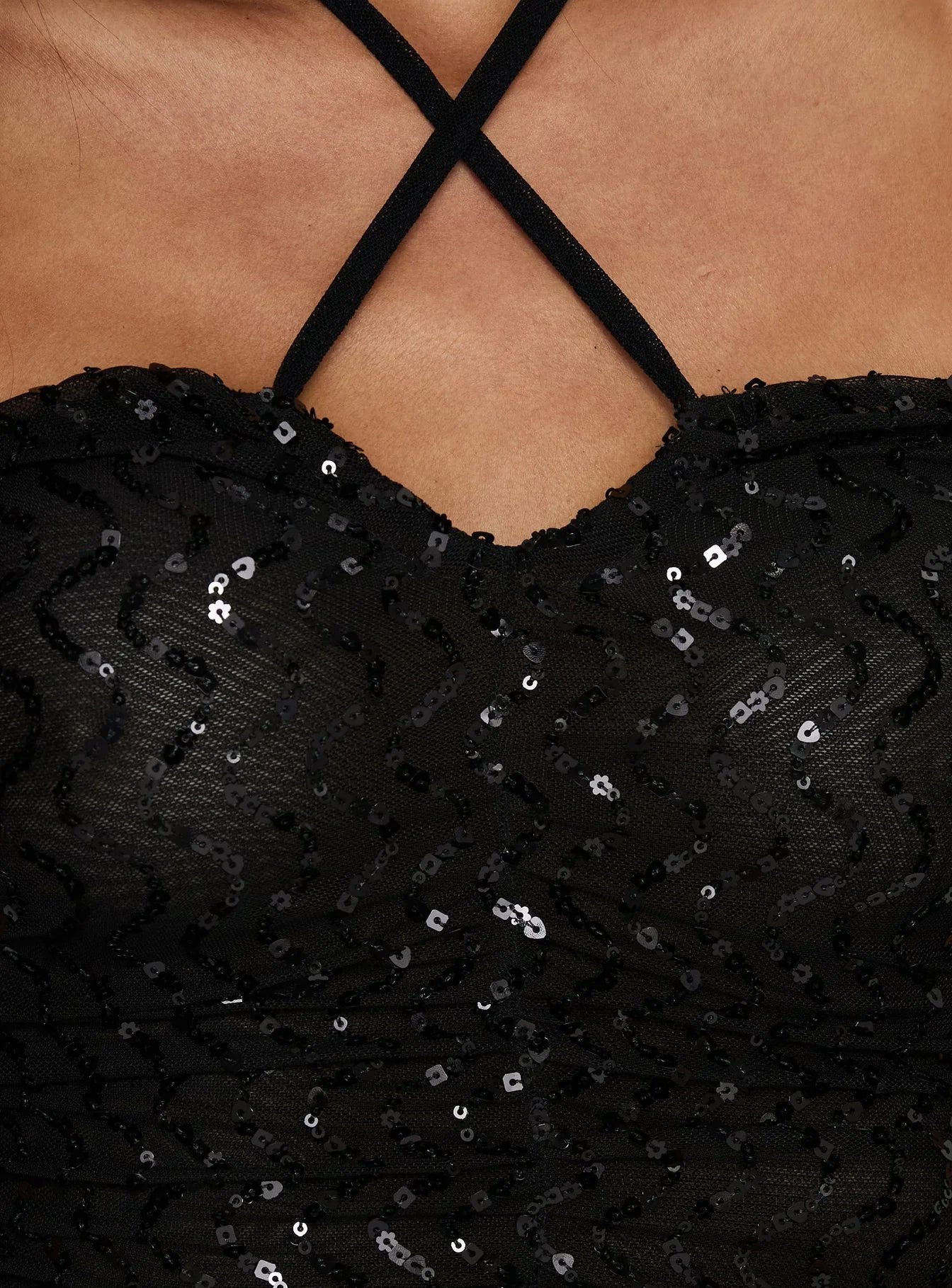 Edana Ruched Sequin Bodysuit Black