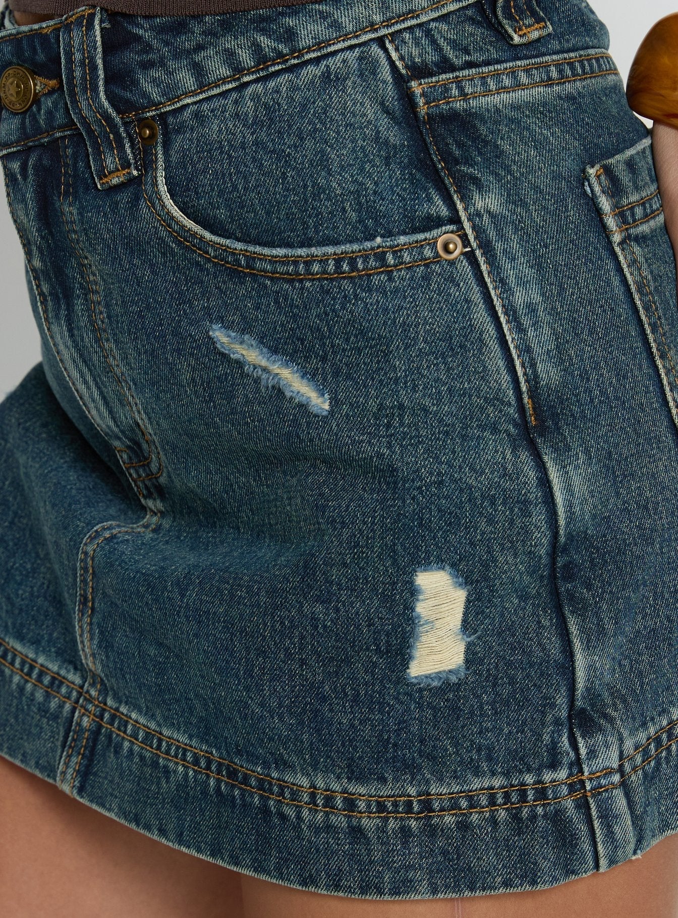 Gazelle Distressed Denim Skort Vintage Blue Wash