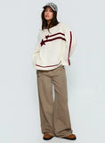 Star Track Graphic Jumper Cream Red