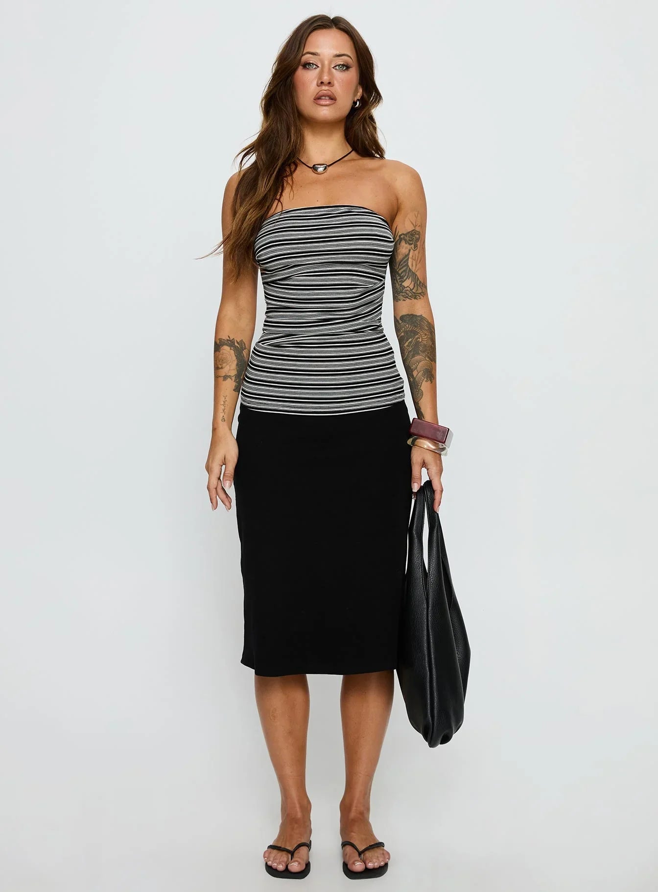 Bethanny Strapless Top Black Stripe