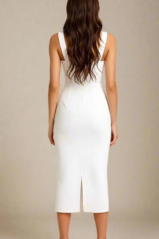 Genevieve Bodycon Midi Dress White Pearl
