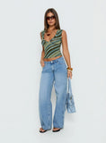 Emberly V Neck Top Green Stripe