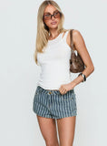 Dreamful Low Rise Mini Denim Shorts Blue Stripe