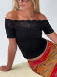 Breiann Lace Off Shoulder Short Sleeve Top Black