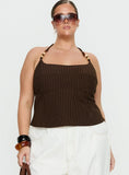Cherise Bead Detail Top Brown Pinstripe Curve