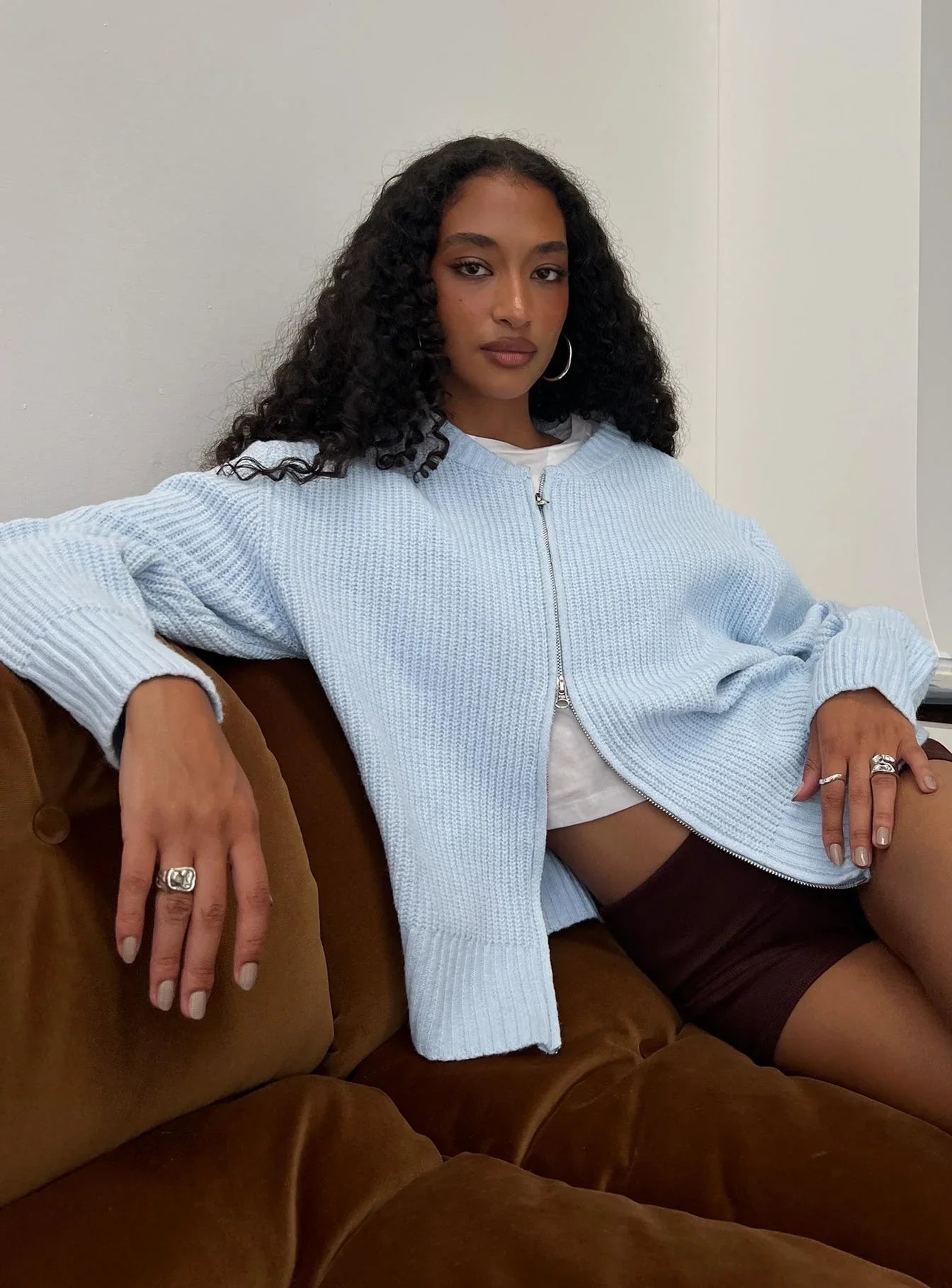 Lexene Zip Through Jumper Baby Blue