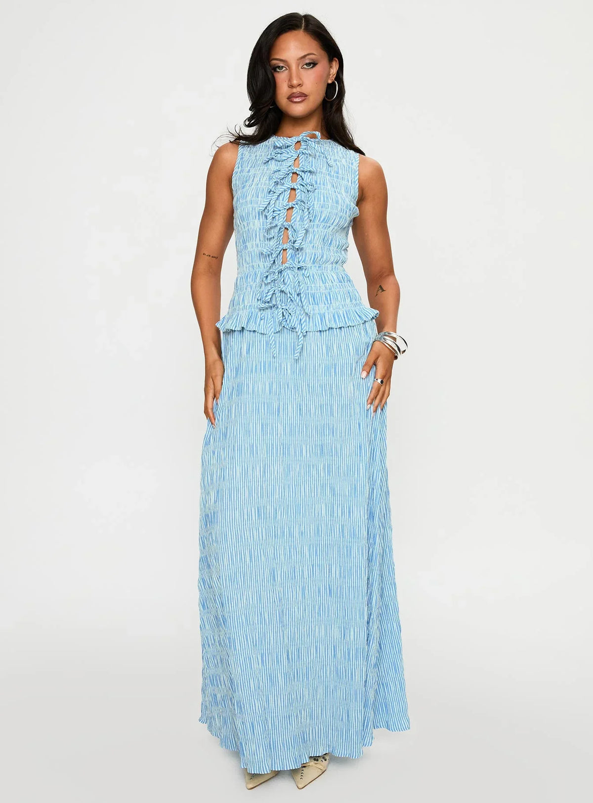 Songbird Shirred Maxi Dress Blue