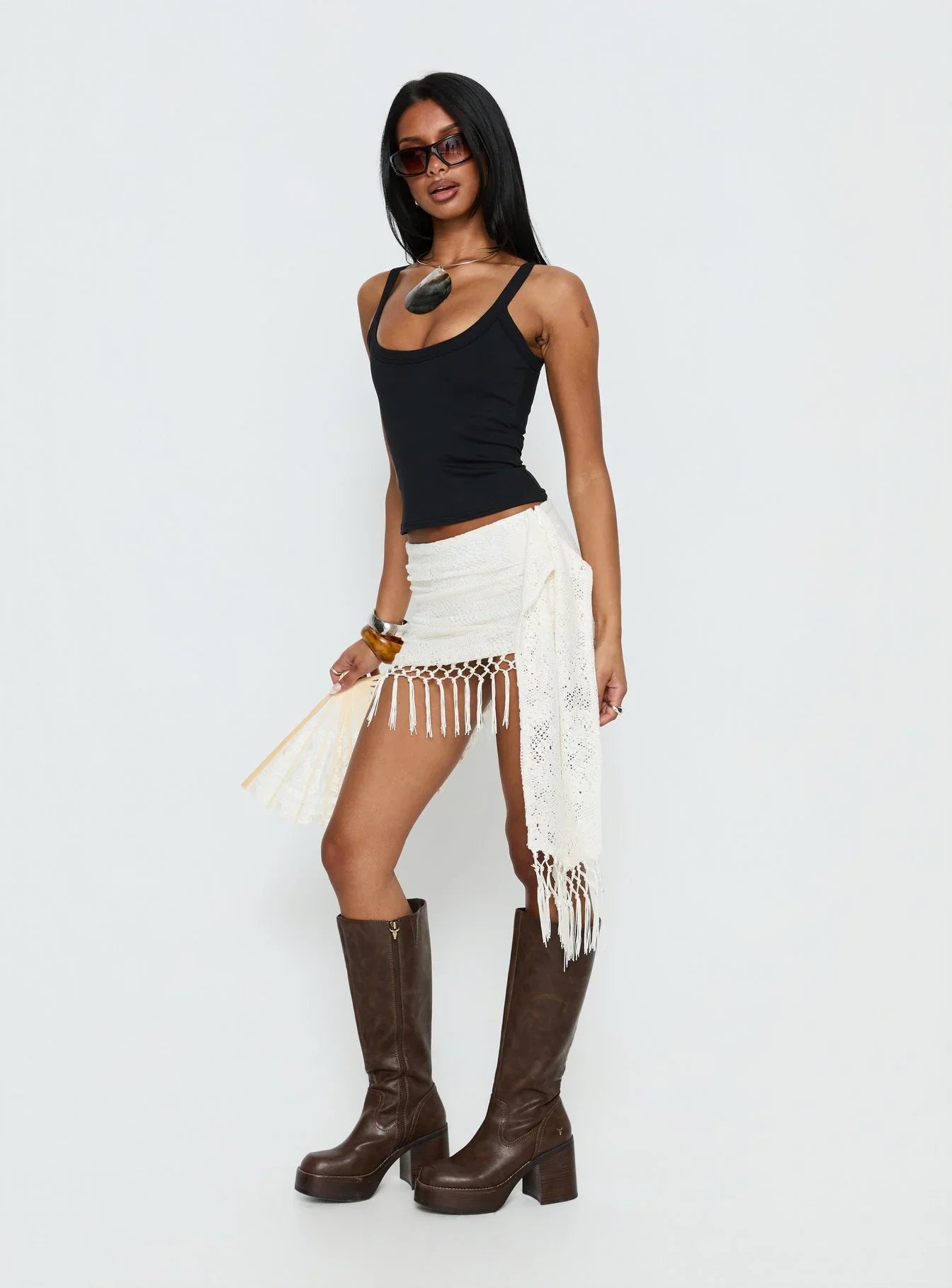 Winita Macrame Tassel Mini Skirt Cream