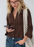 Taelynn 3/4 Sleeve Button Up Shirt Chocolate