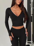 New Horizons Long Sleeve V Neck Top Black