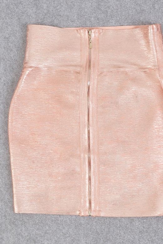 Pencil High Waist Bandage Metallic Mini Skirt Baby Pink