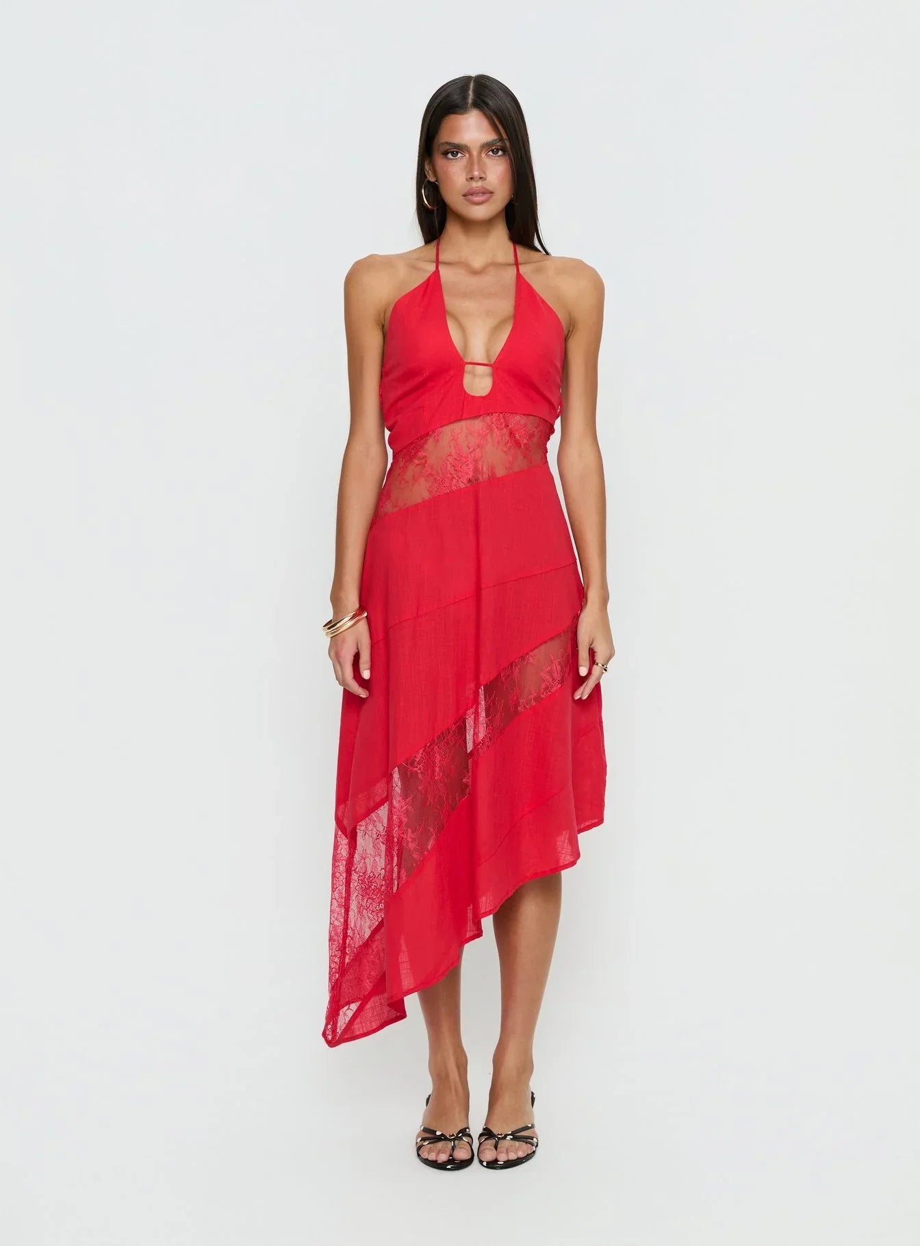 Down With Love Asymmetrical Midi Dress Red