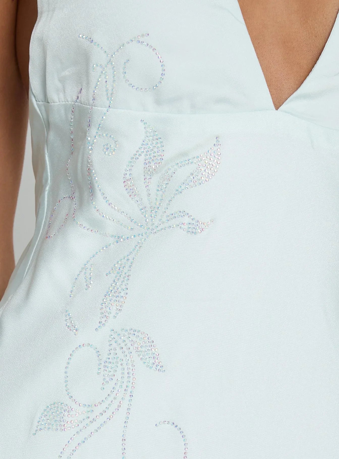 Strawberry Clouds Hotstone Satin Maxi Dress Icy Blue