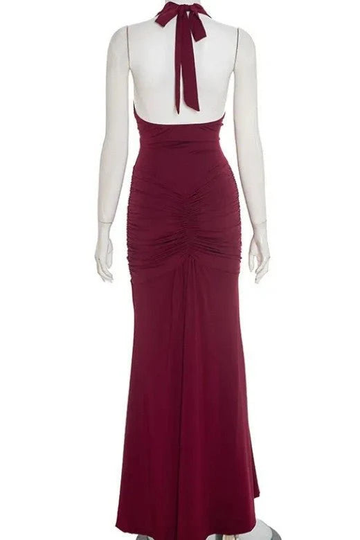 Bella Bodycon Wrap Maxi Dress Red Wine