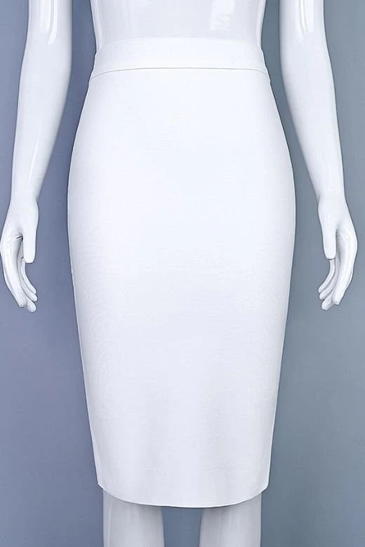 Pencil High Waist Bandage Knee Length Skirt White Pearl