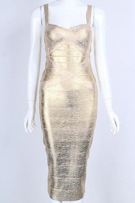 Heidi Bandage Midi Dress Gold