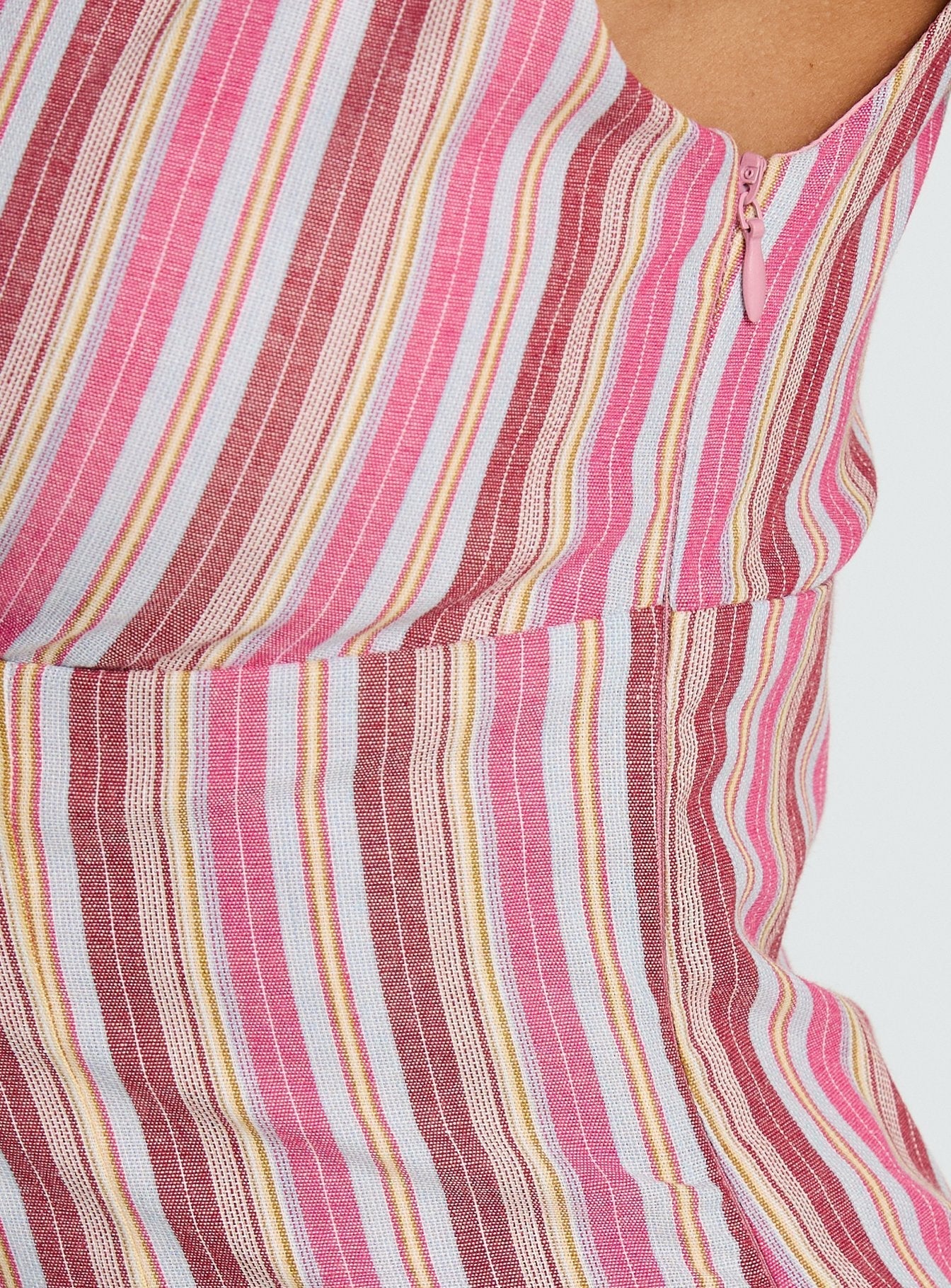 Daphney Plunge Mini Dress Pink Stripe
