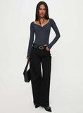 Heart Mend Long Sleeve Off The Shoulder Bodysuit Blue