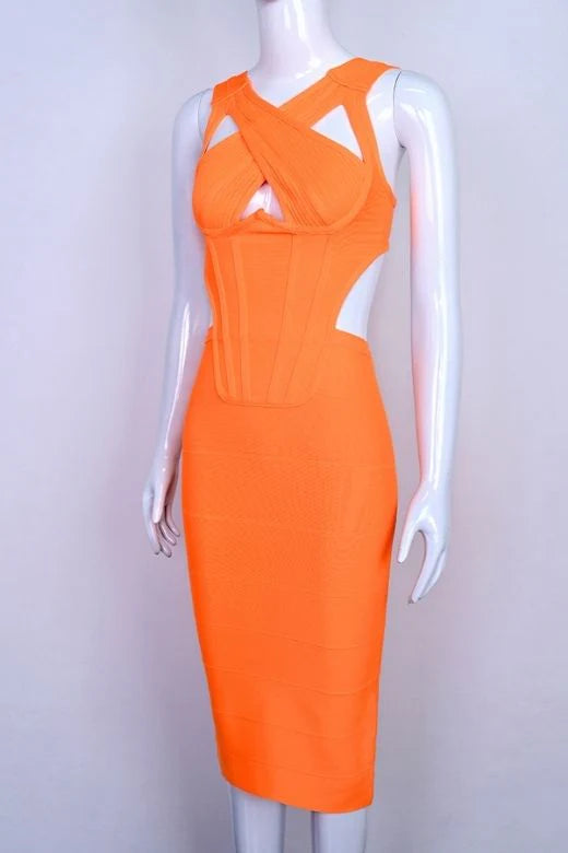 Sasha Bandage Midi Dress Apricot Orange