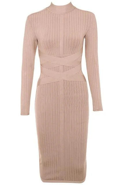 Jane Long Sleeve Bodycon Midi Dress Nude Sale