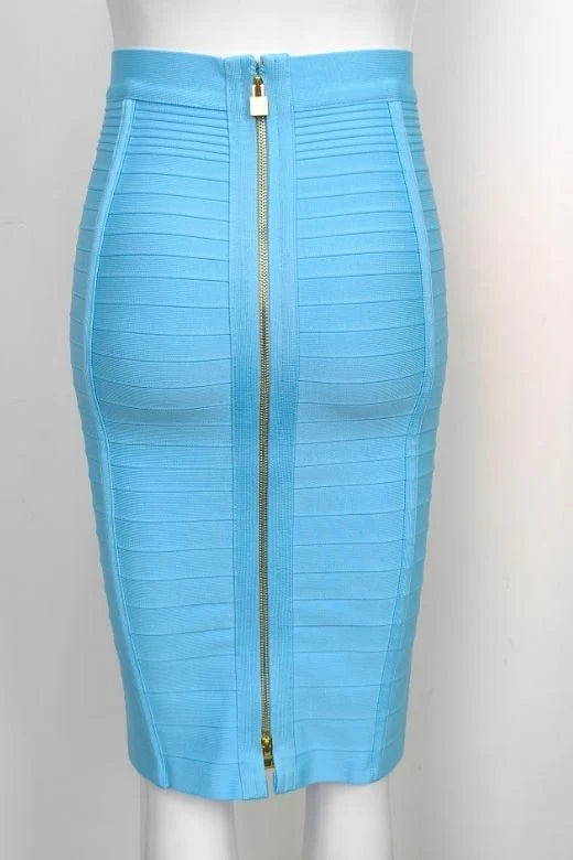 Pencil Bandage Knitted Knee Length Skirt Sky Blue