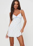 Karena Mini Dress White / Blue Floral