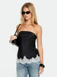 Fiorelle Strapless Lace Trim Satin Top Black / White