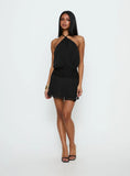 Rozario Chiffon Halter Mini Dress Black / Silver