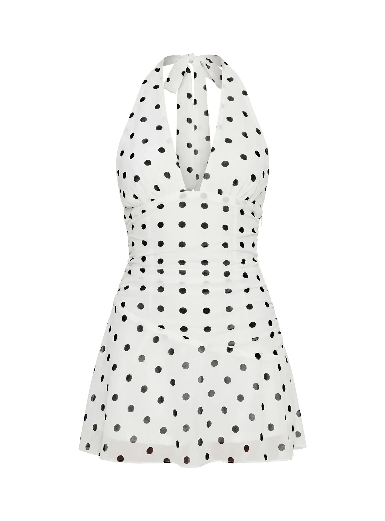 Casidy Plunge Neck Playsuit White Polka
